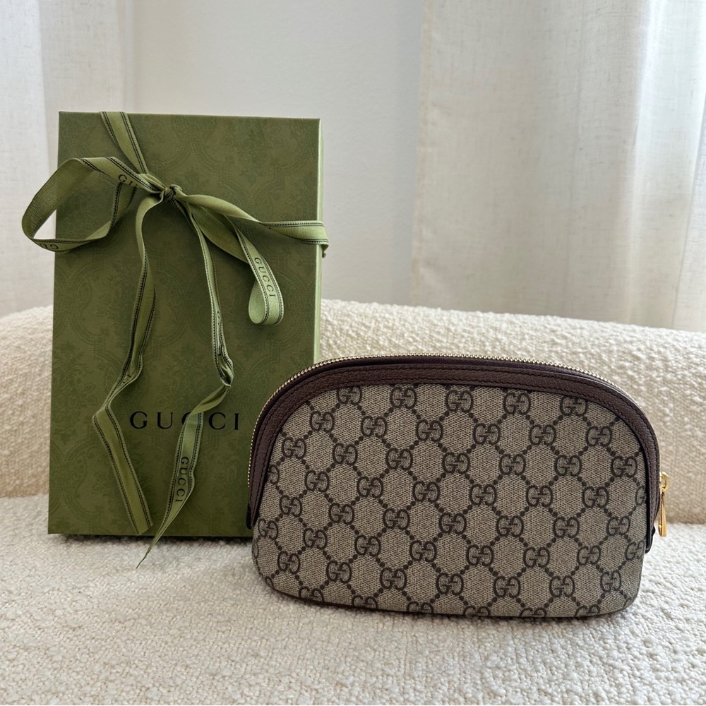 Gucci GG Pattern Cosmetic Case with Red and Green Stripe - Picture 3 of 11